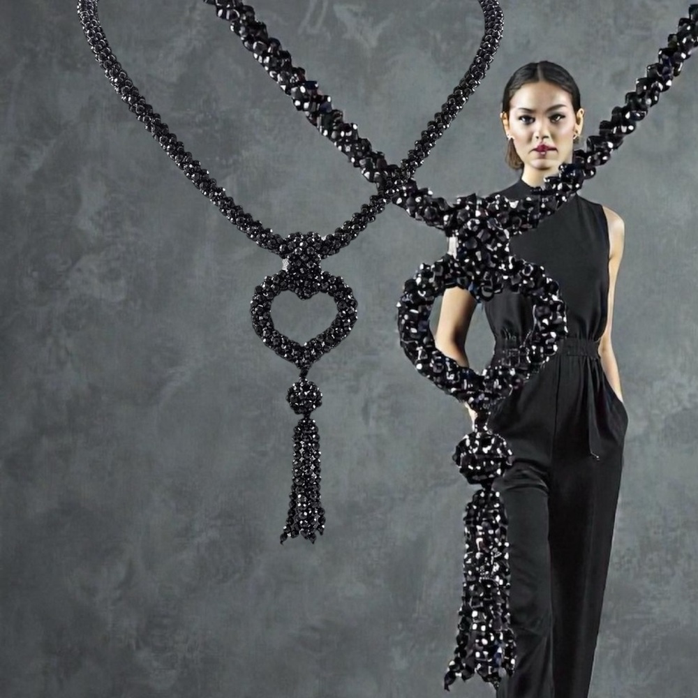 Black Spinel Faceted Round Knotted Necklace Black. Approx 30"With Pendant